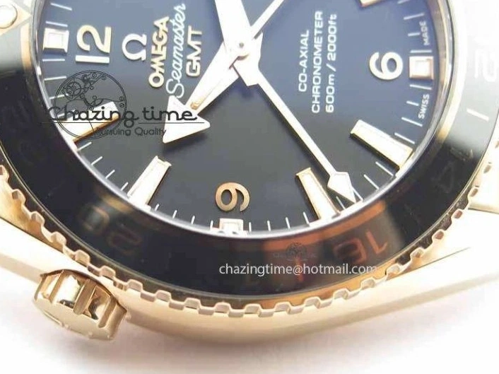 0305 Efficient Planet Ocean GMT 43.5mm RG V6F 1:1 Best Edition Black Dial On RG Bracelet A 8182